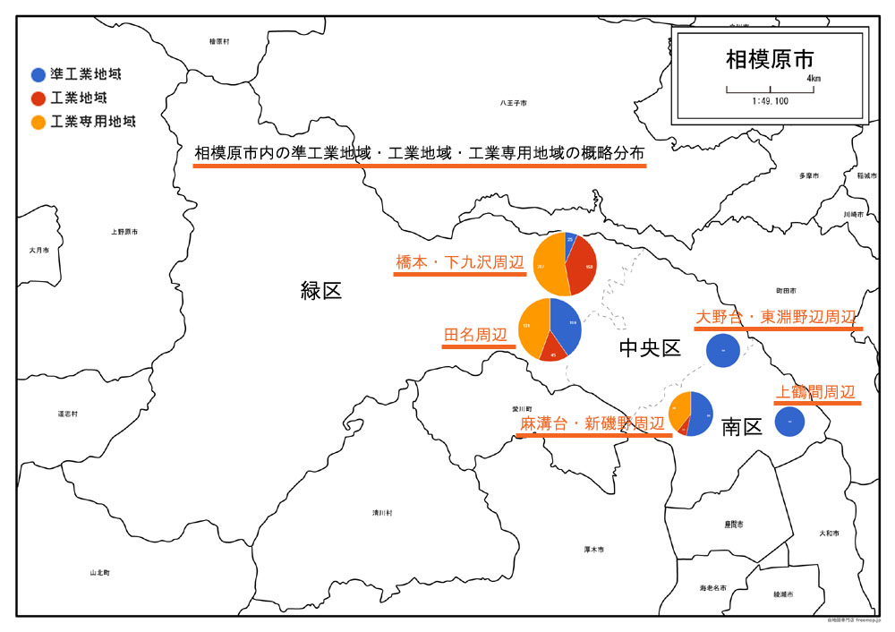 相模原市の産業エリア分布